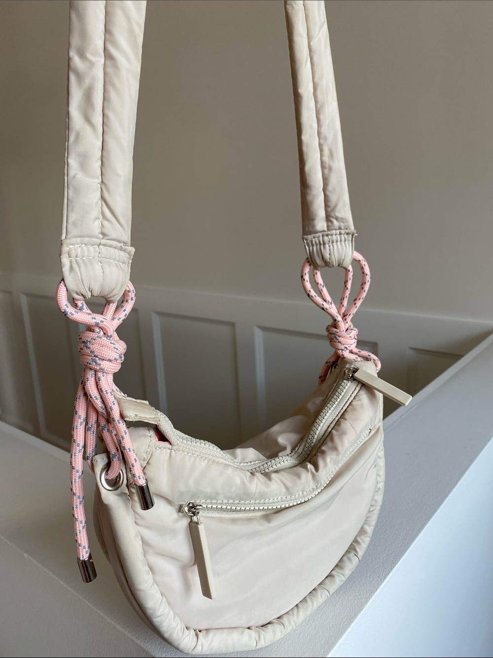 mercer & madison Cream Shoulder Bag with Pink Rope Accents